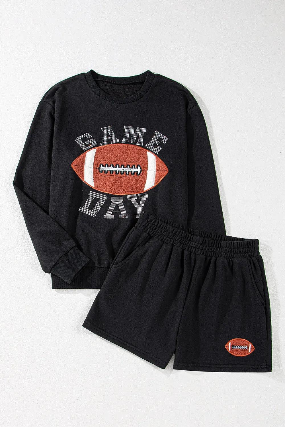 GAME DAY Football Round Neck Long Sleeve Top and Shorts Set - Clothes For Her Online Store