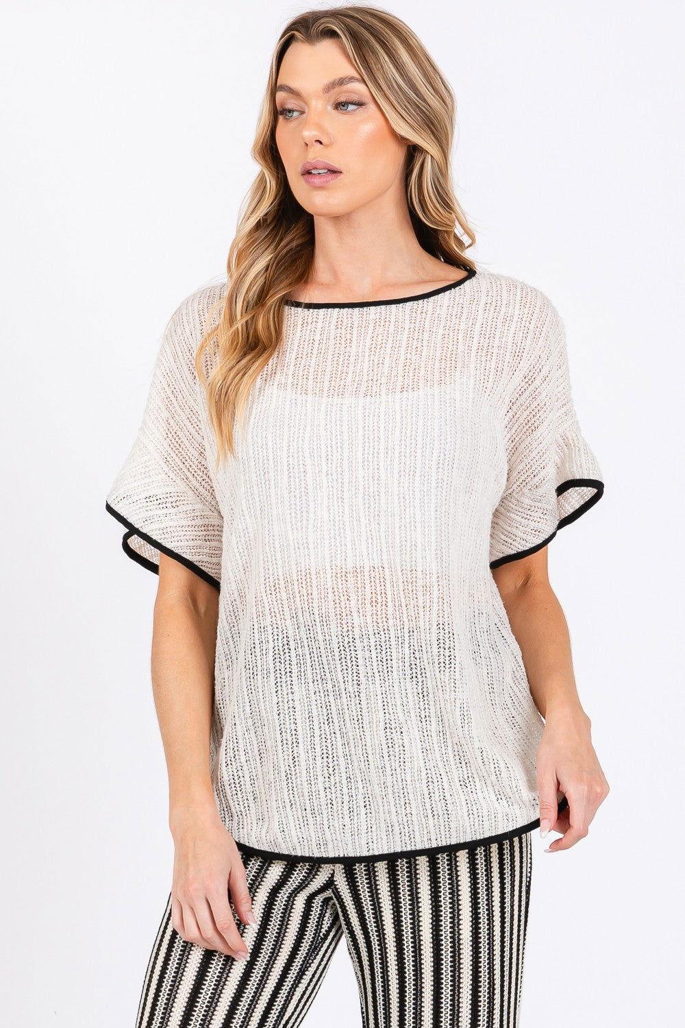 GeeGee Contrast Trim Short Sleeve Knit Cover Up - Clothes For Her Online Store