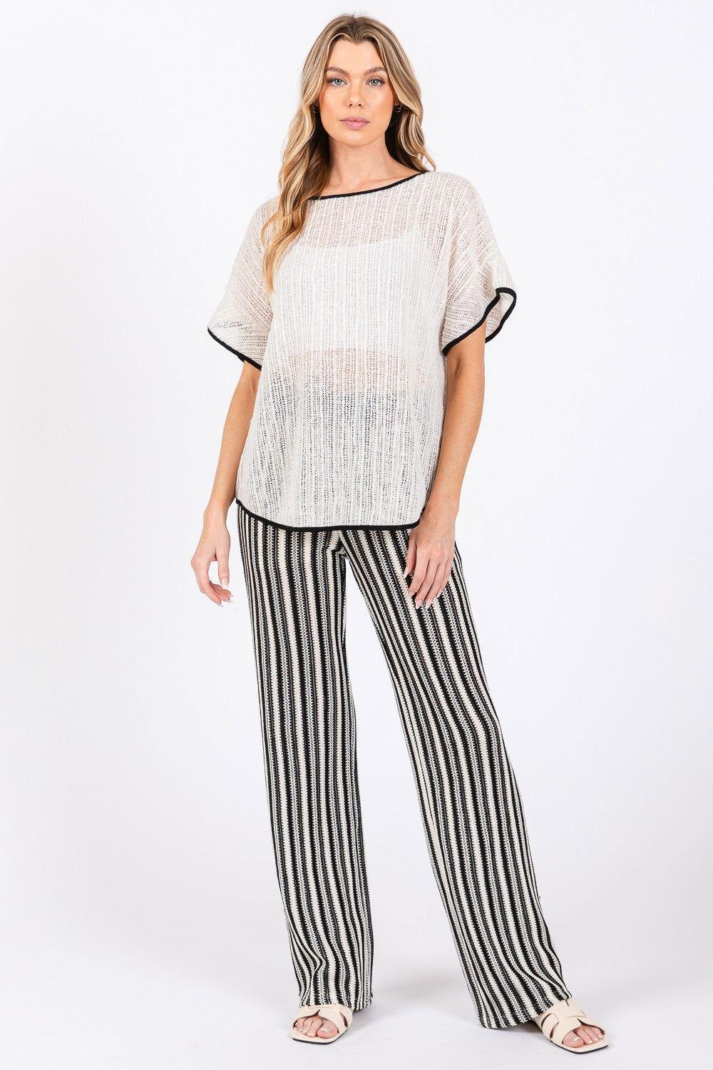 GeeGee Contrast Trim Short Sleeve Knit Cover Up - Clothes For Her Online Store