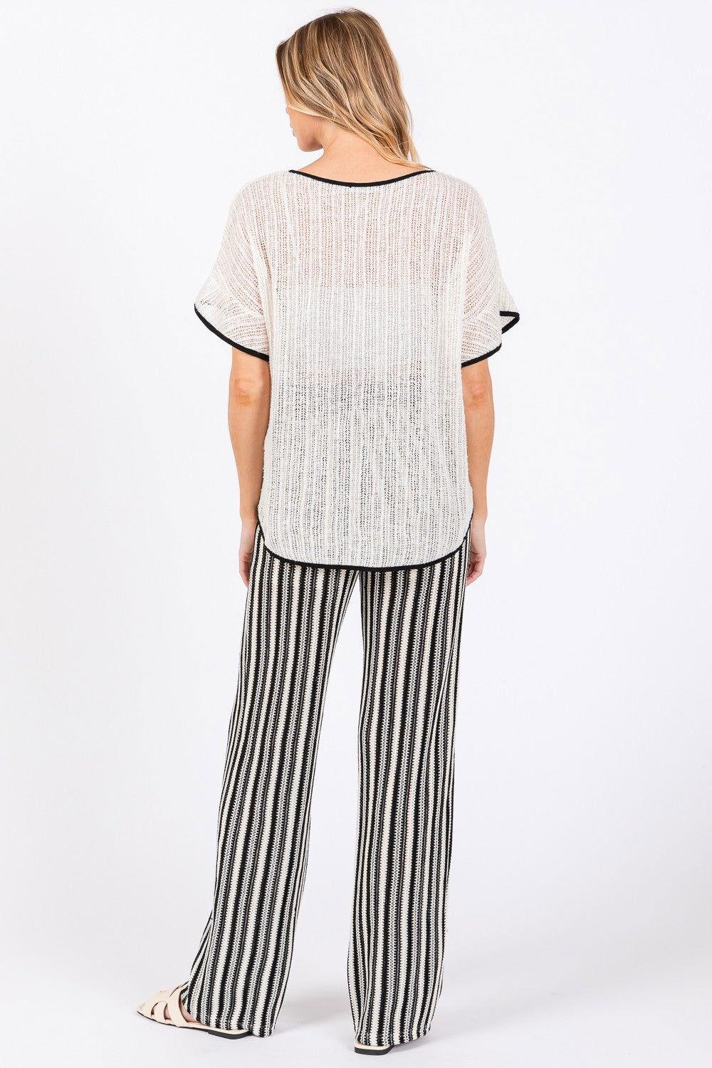 GeeGee Contrast Trim Short Sleeve Knit Cover Up - Clothes For Her Online Store