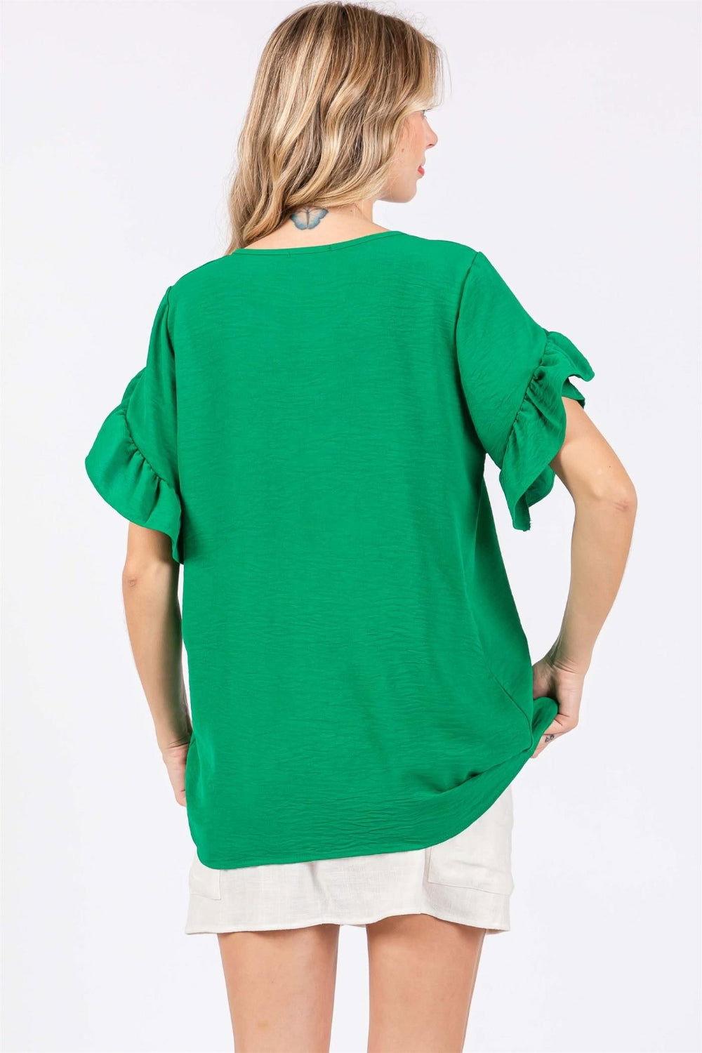 GeeGee Ruffled Short Sleeve V-Neck Blouse - Clothes For Her Online Store