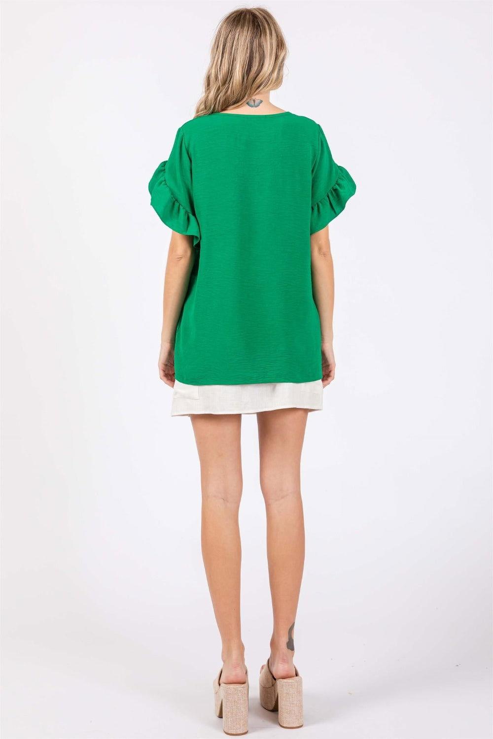 GeeGee Ruffled Short Sleeve V-Neck Blouse - Clothes For Her Online Store
