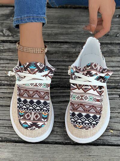 Geometric Lace-Up Round Toe Slip-Ons - Clothes For Her Online Store