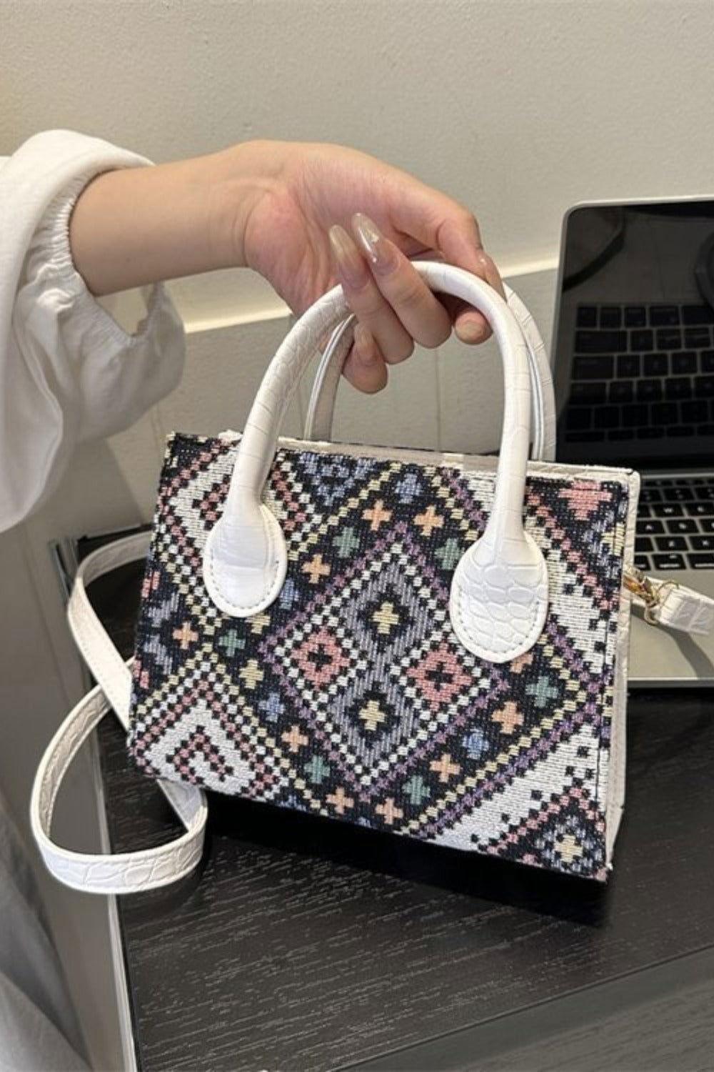 Geometric PU Leather Strap Handbag - Clothes For Her Online Store
