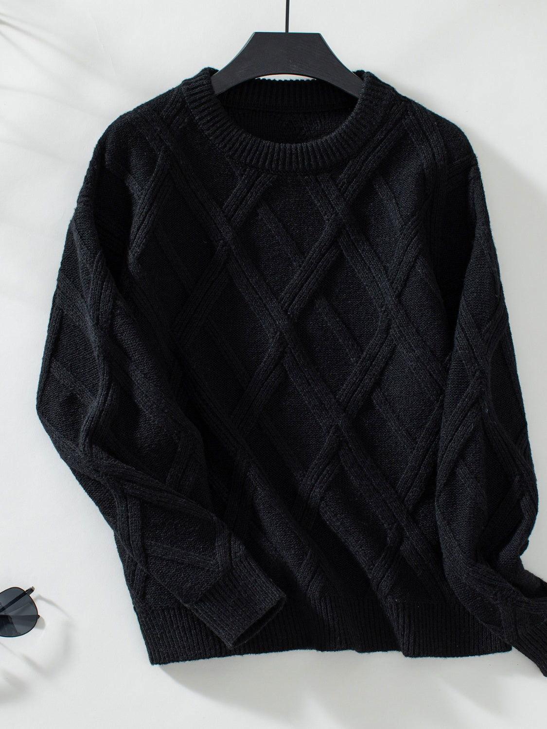 Geometric Round Neck Long Sleeve Sweater - Clothes For Her Online Store