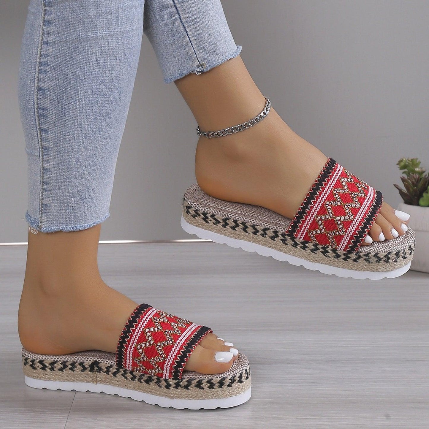 Geometric Weave Platform Sandals - Clothes For Her Online Store