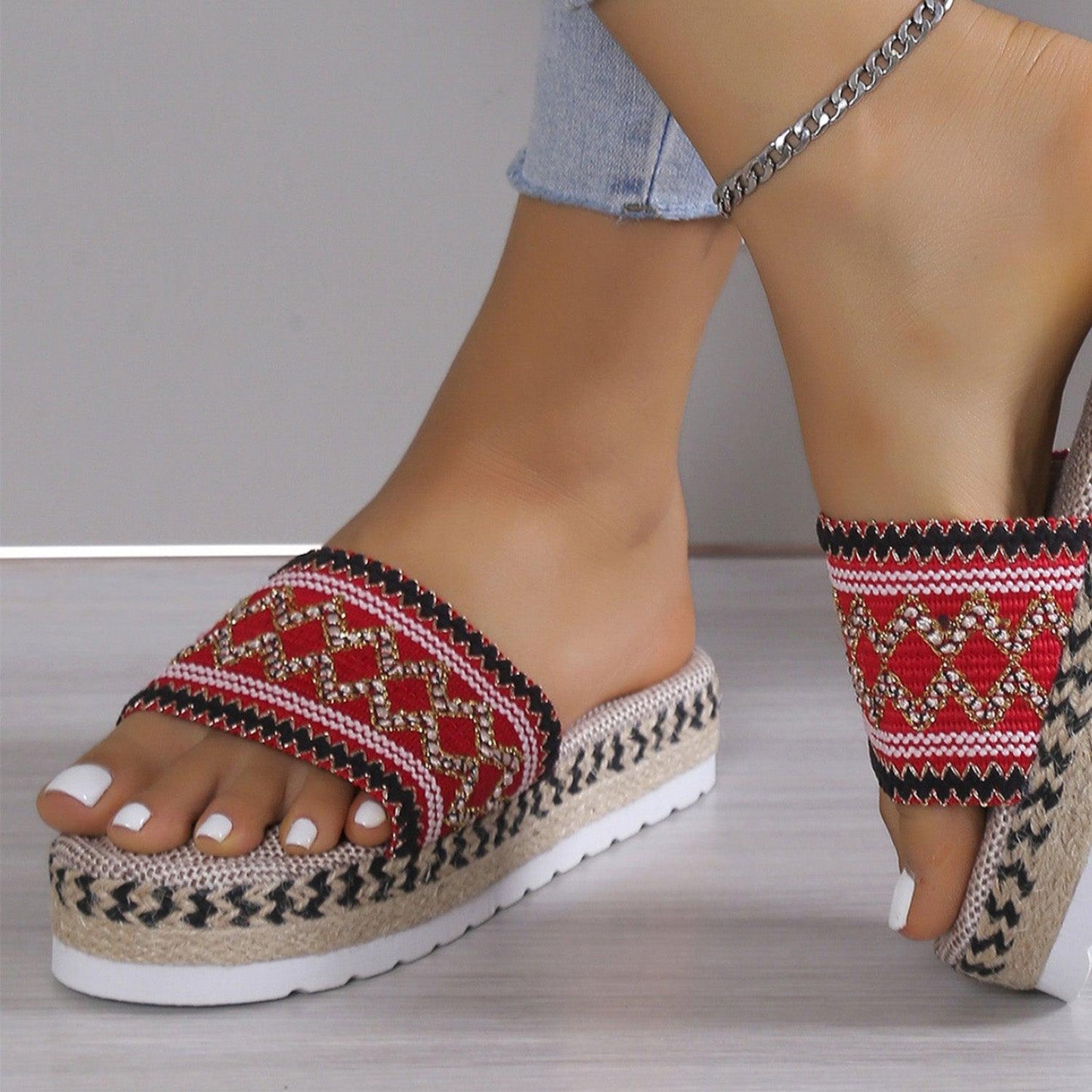 Geometric Weave Platform Sandals - Clothes For Her Online Store