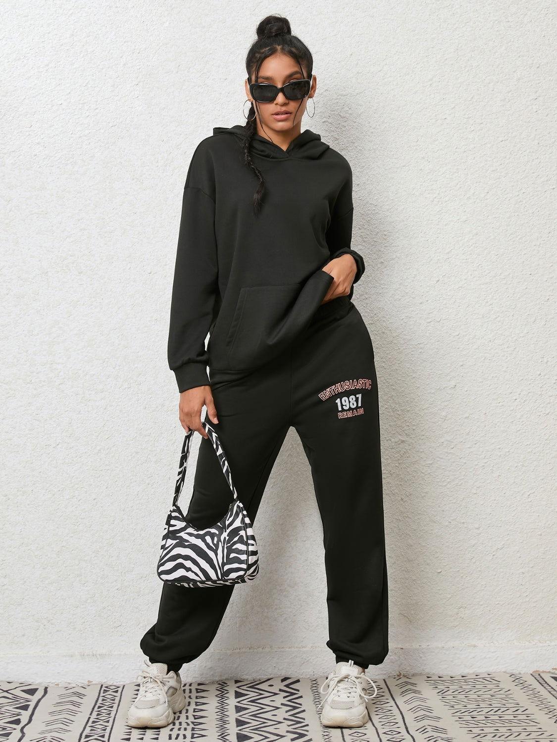Graphic Hoodie and Sweatpants Set - Clothes For Her Online Store