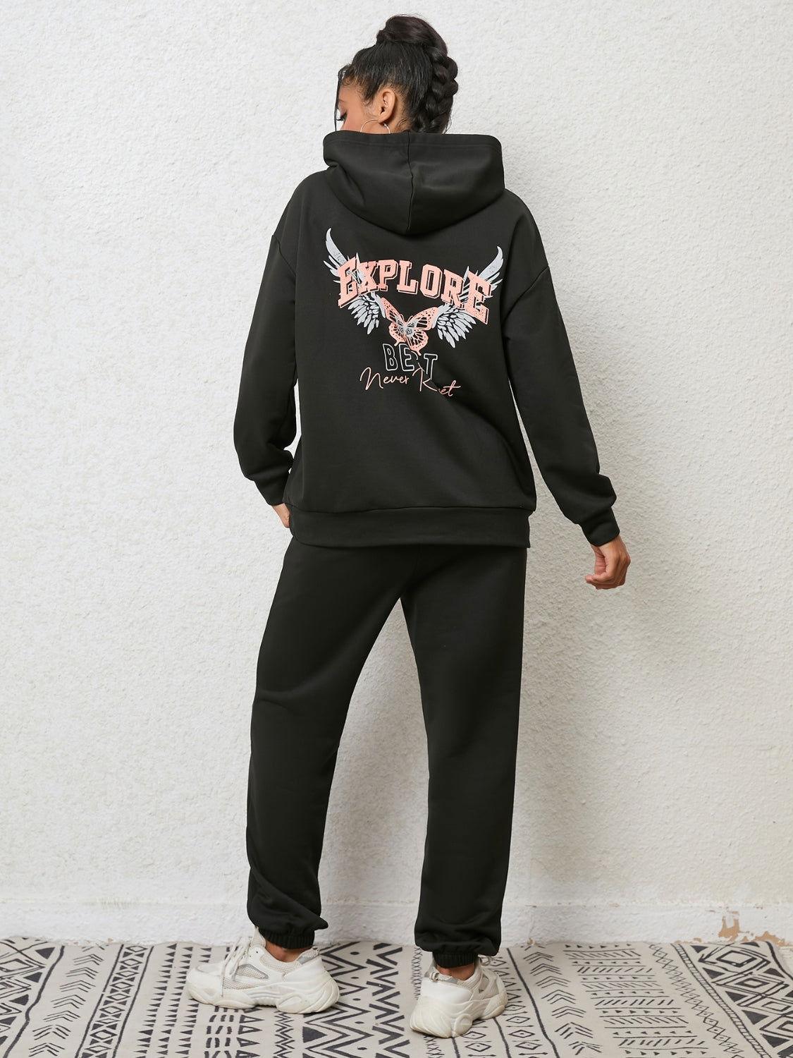 Graphic Hoodie and Sweatpants Set - Clothes For Her Online Store