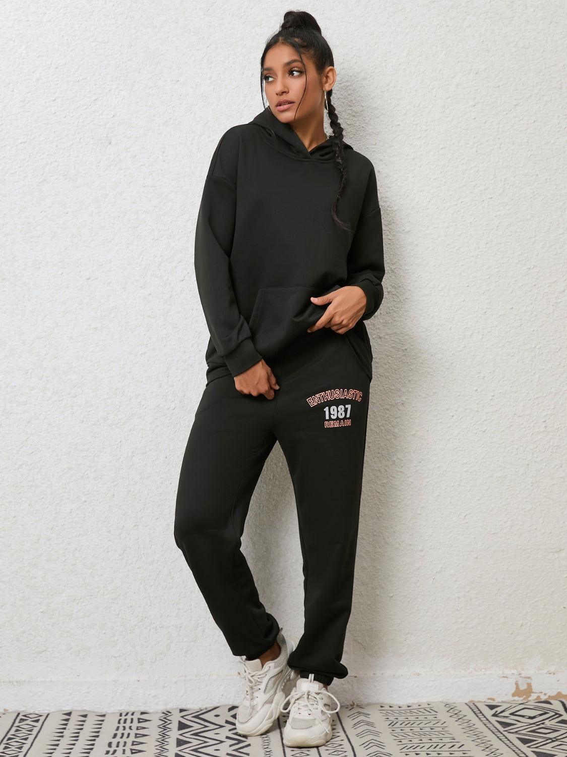Graphic Hoodie and Sweatpants Set - Clothes For Her Online Store