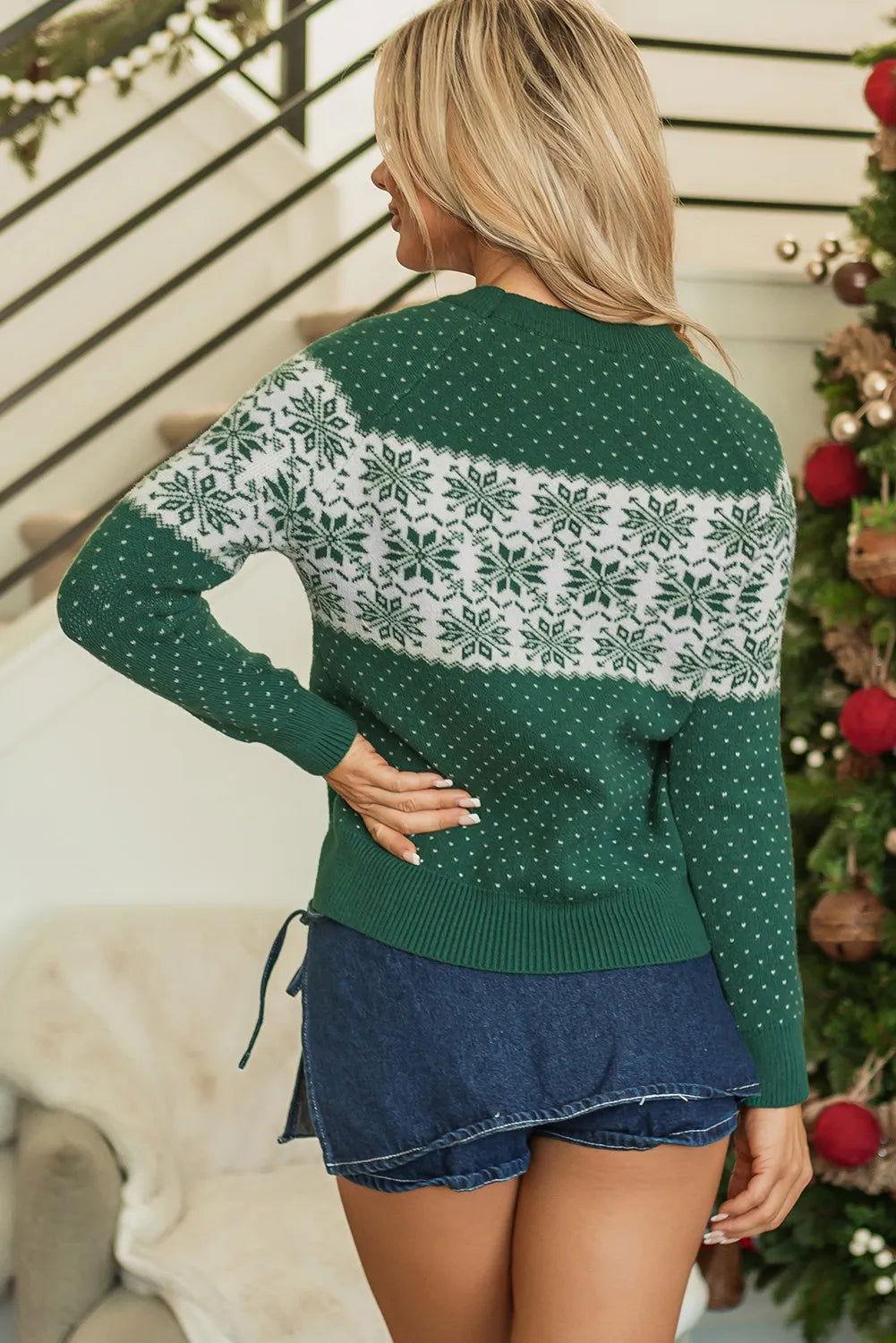 Graphic Round Neck Long Sleeve Sweater - Clothes For Her Online Store