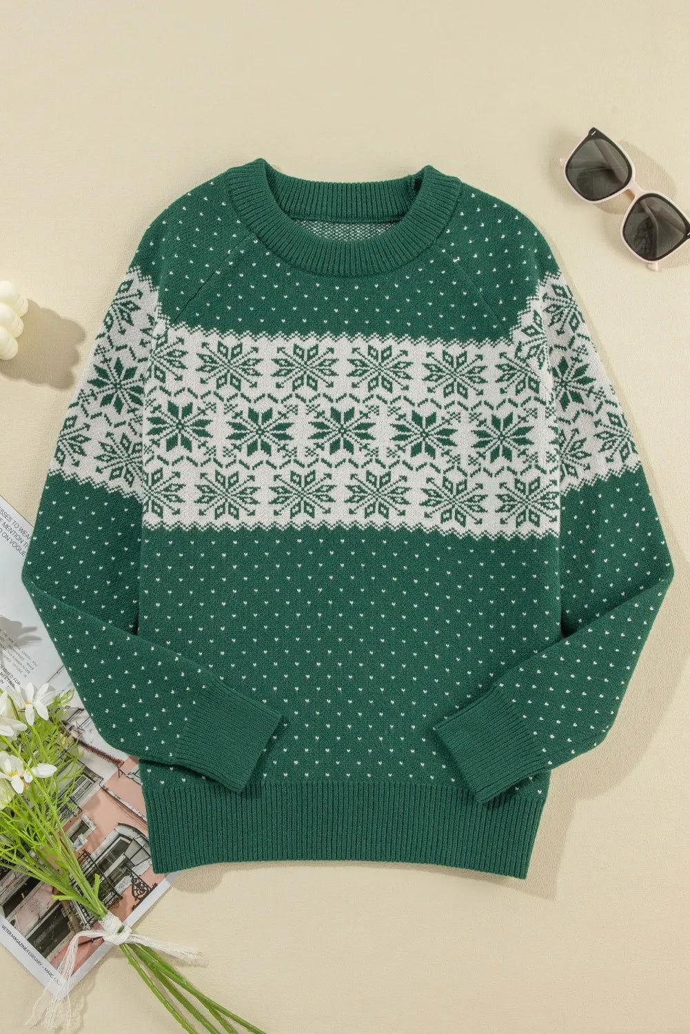 Graphic Round Neck Long Sleeve Sweater - Clothes For Her Online Store