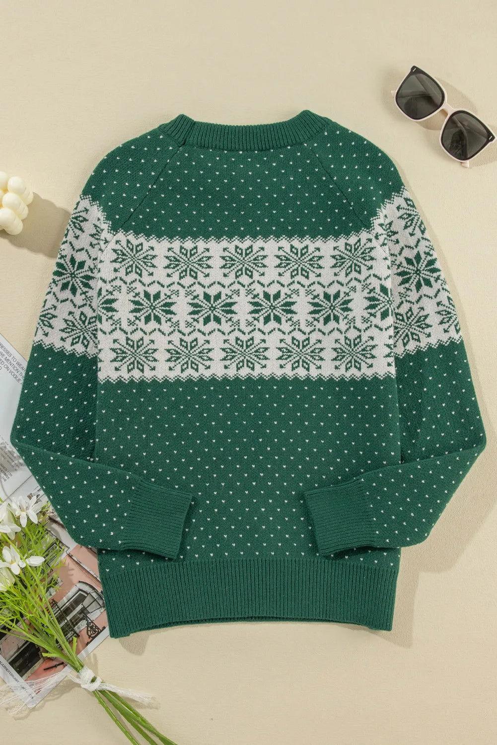 Graphic Round Neck Long Sleeve Sweater - Clothes For Her Online Store