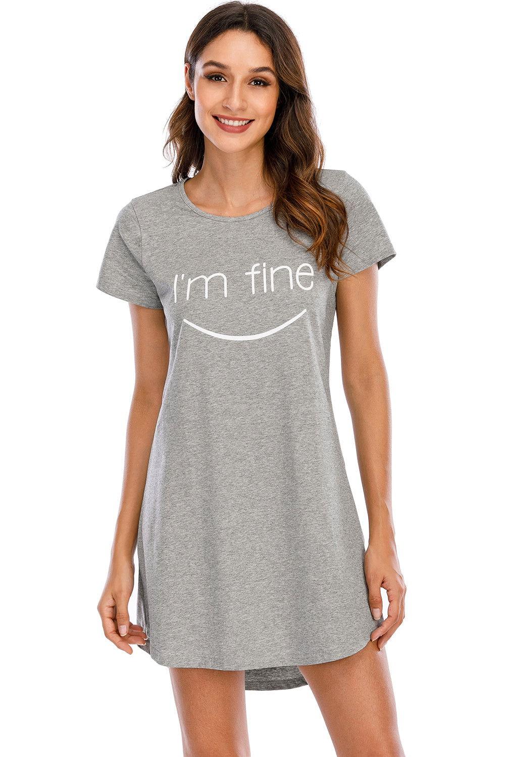 Graphic Round Neck Short Sleeve Lounge Dress - Clothes For Her Online Store