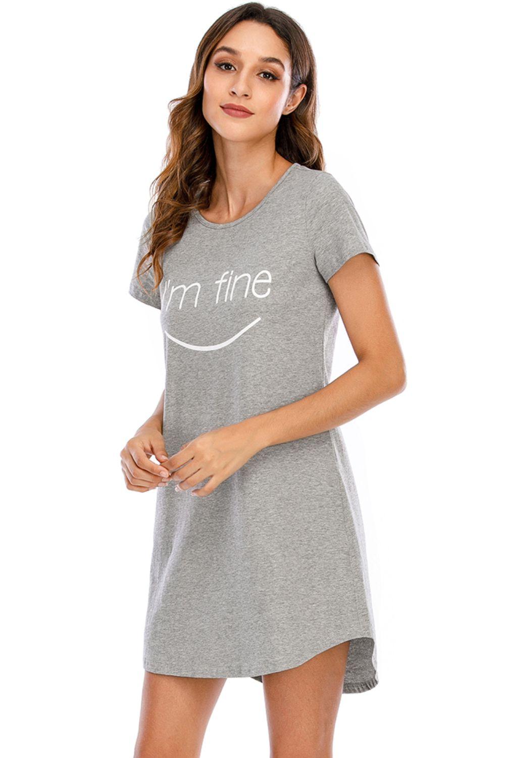Graphic Round Neck Short Sleeve Lounge Dress - Clothes For Her Online Store