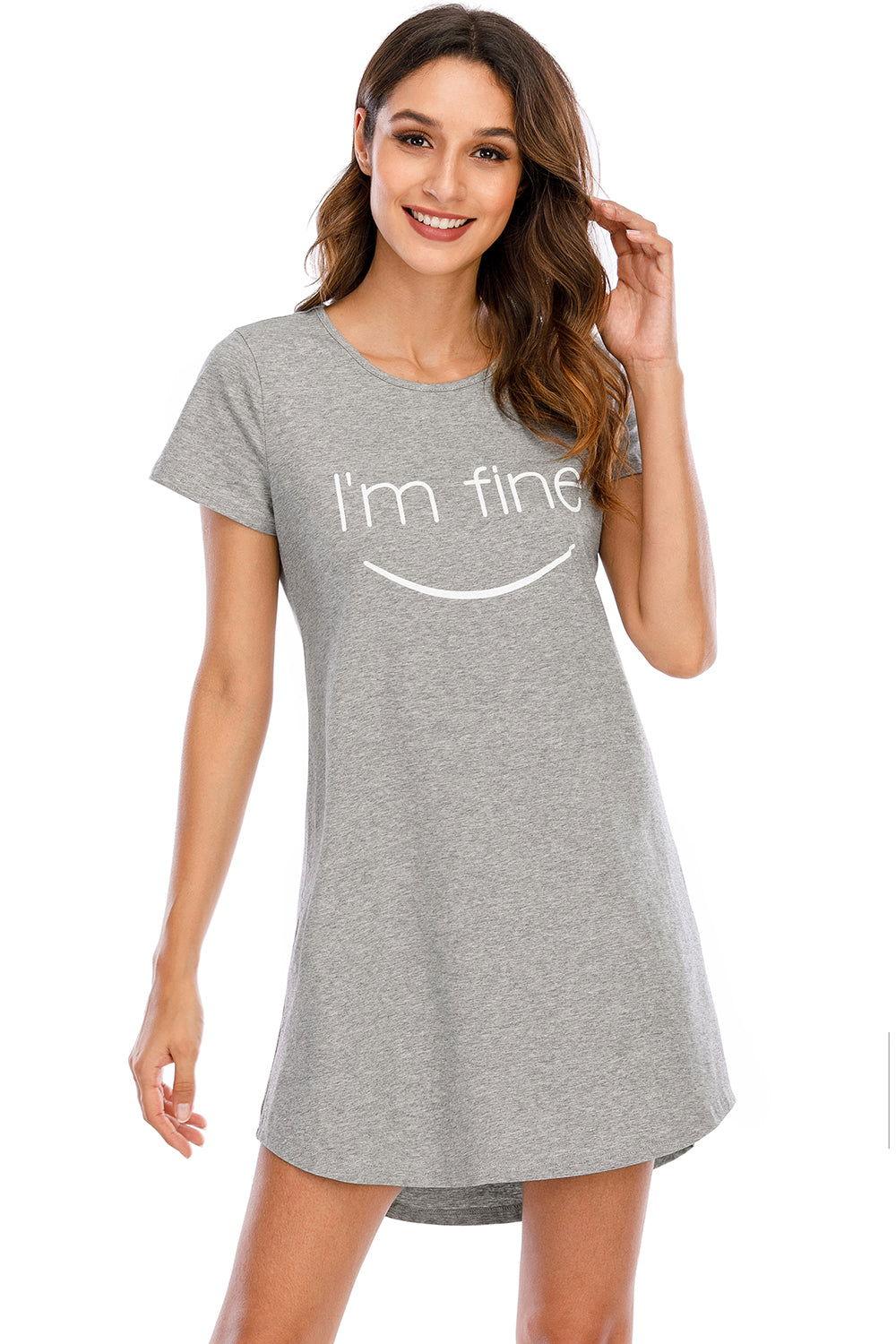 Graphic Round Neck Short Sleeve Lounge Dress - Clothes For Her Online Store
