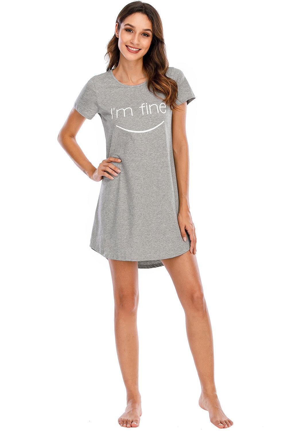 Graphic Round Neck Short Sleeve Lounge Dress - Clothes For Her Online Store