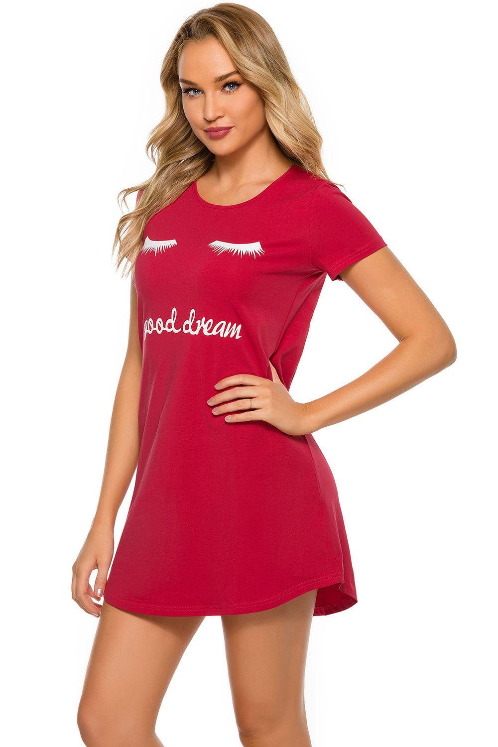 Graphic Round Neck Short Sleeve Lounge Dress - Clothes For Her Online Store