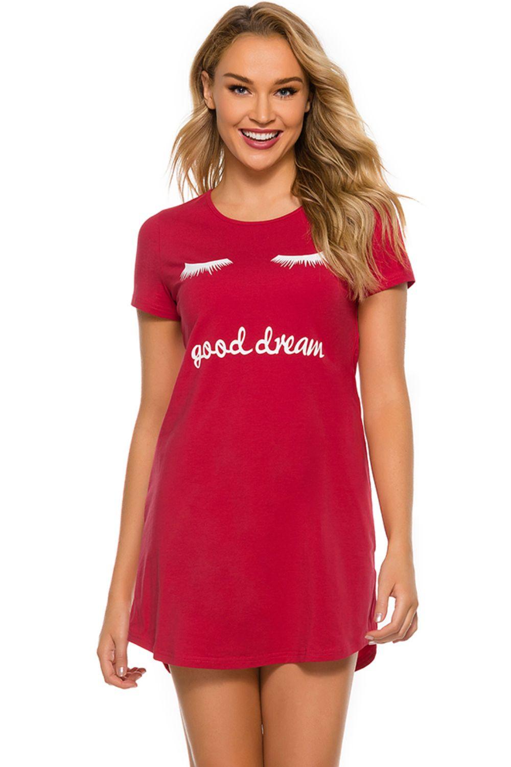 Graphic Round Neck Short Sleeve Lounge Dress - Clothes For Her Online Store