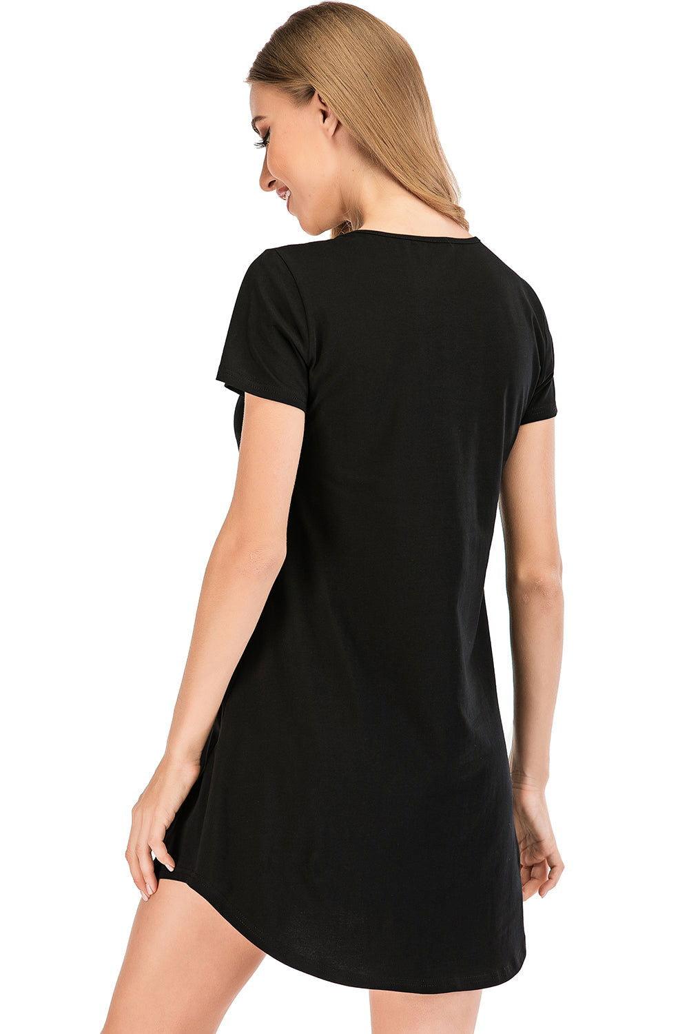 Graphic Round Neck Short Sleeve Lounge Dress - Clothes For Her Online Store