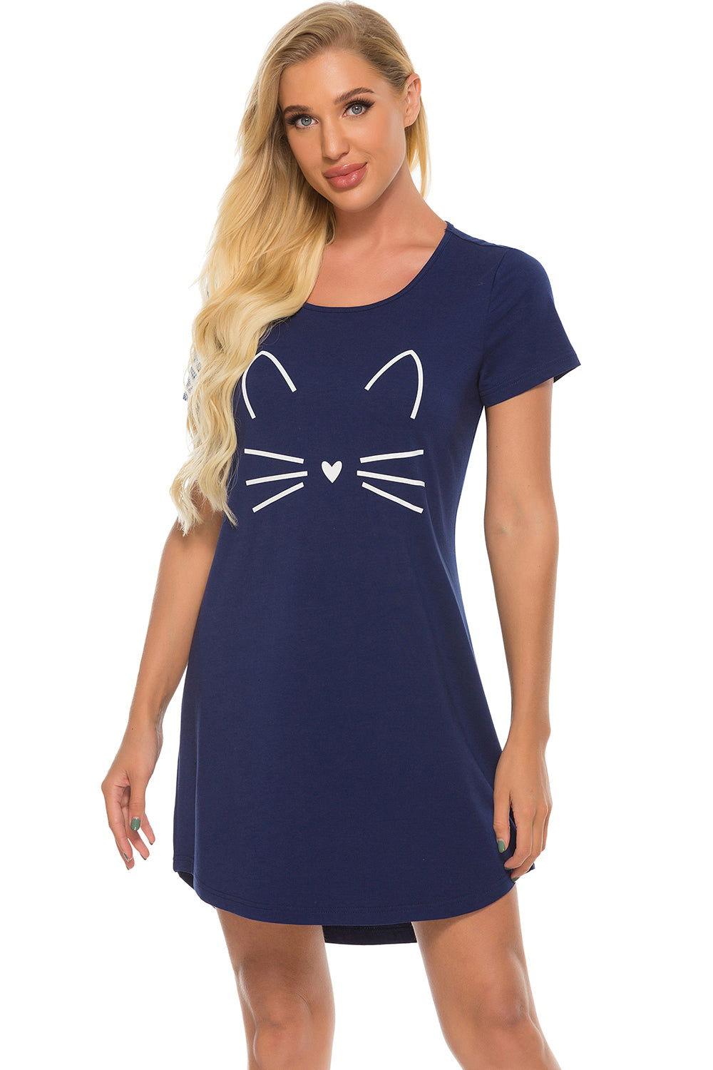 Graphic Round Neck Short Sleeve Lounge Dress - Clothes For Her Online Store