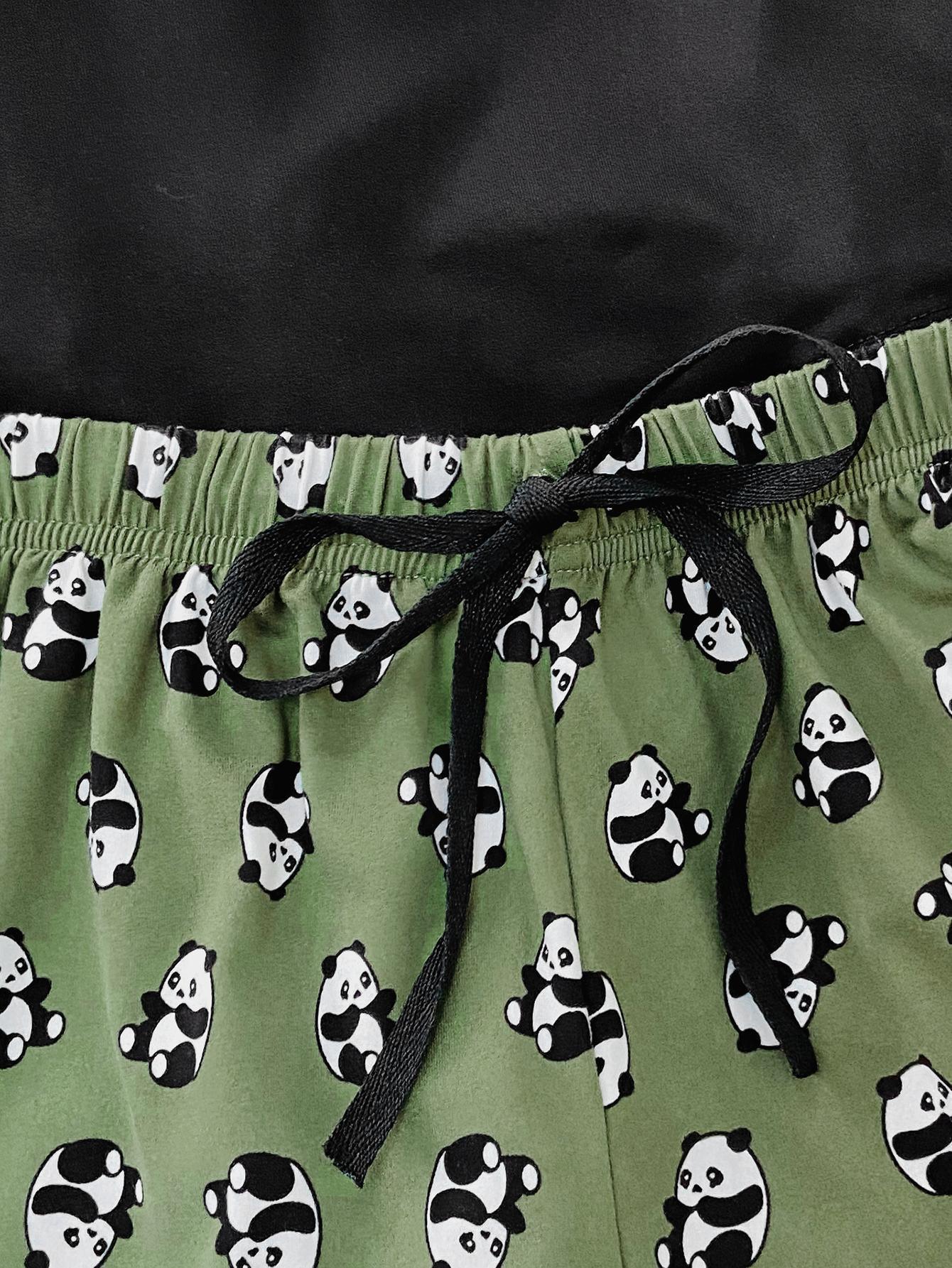 Graphic Tee and Panda Print Shorts Lounge Set - Clothes For Her Online Store