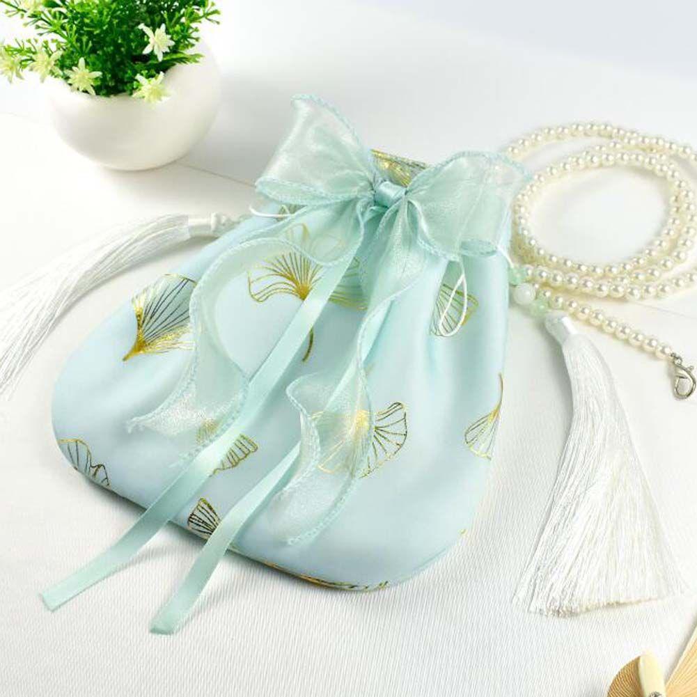 Green Hanfu Crossbody Bag Chinese Style Shoulder Bag Cheongsam Ribbon Handbag Cell Phone Purse - Clothes For Her Online Store