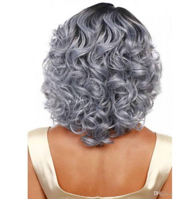 Grey Curly Wigs for Women Soft Afro Short Curly Wig with Bangs Heat Resistant Synthetic Fiber Hair Cosplay Wigs - Clothes For Her Online Store