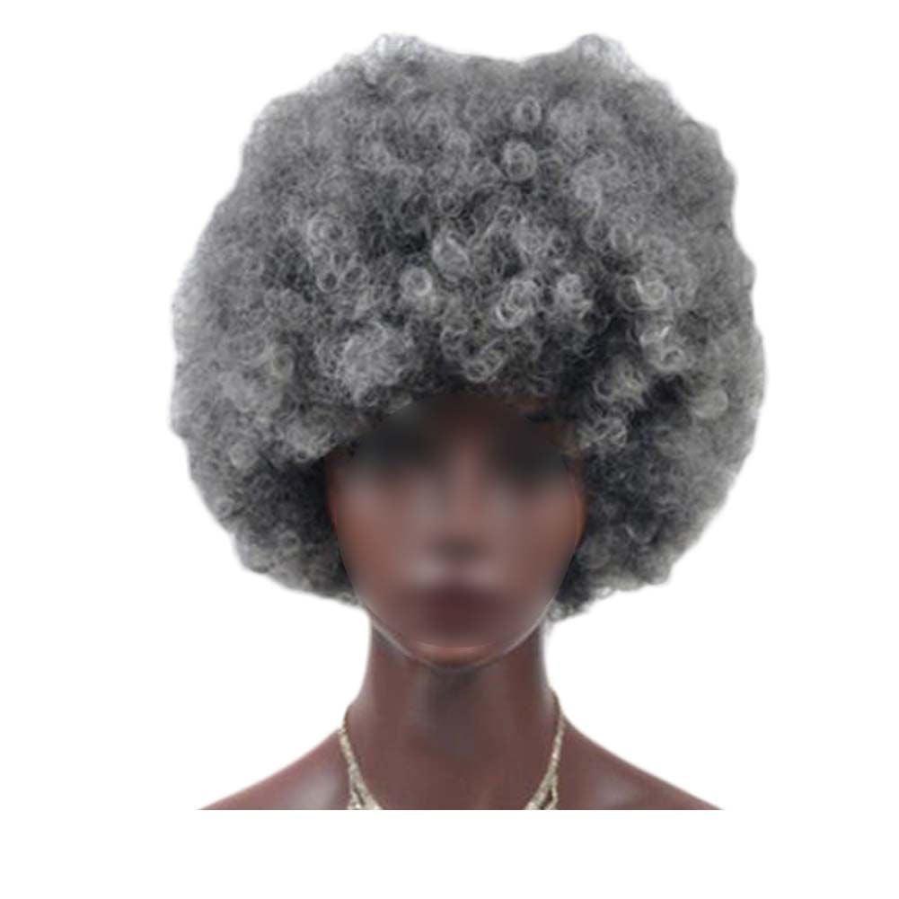 Grey Short Afro Curly Hair Wigs Women Large Fluffy Synthetic Hair Short Full Wig for Party and Daily - Clothes For Her Online Store