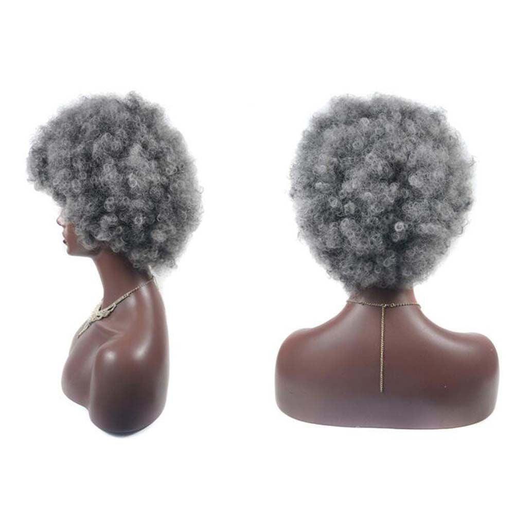 Grey Short Afro Curly Hair Wigs Women Large Fluffy Synthetic Hair Short Full Wig for Party and Daily - Clothes For Her Online Store