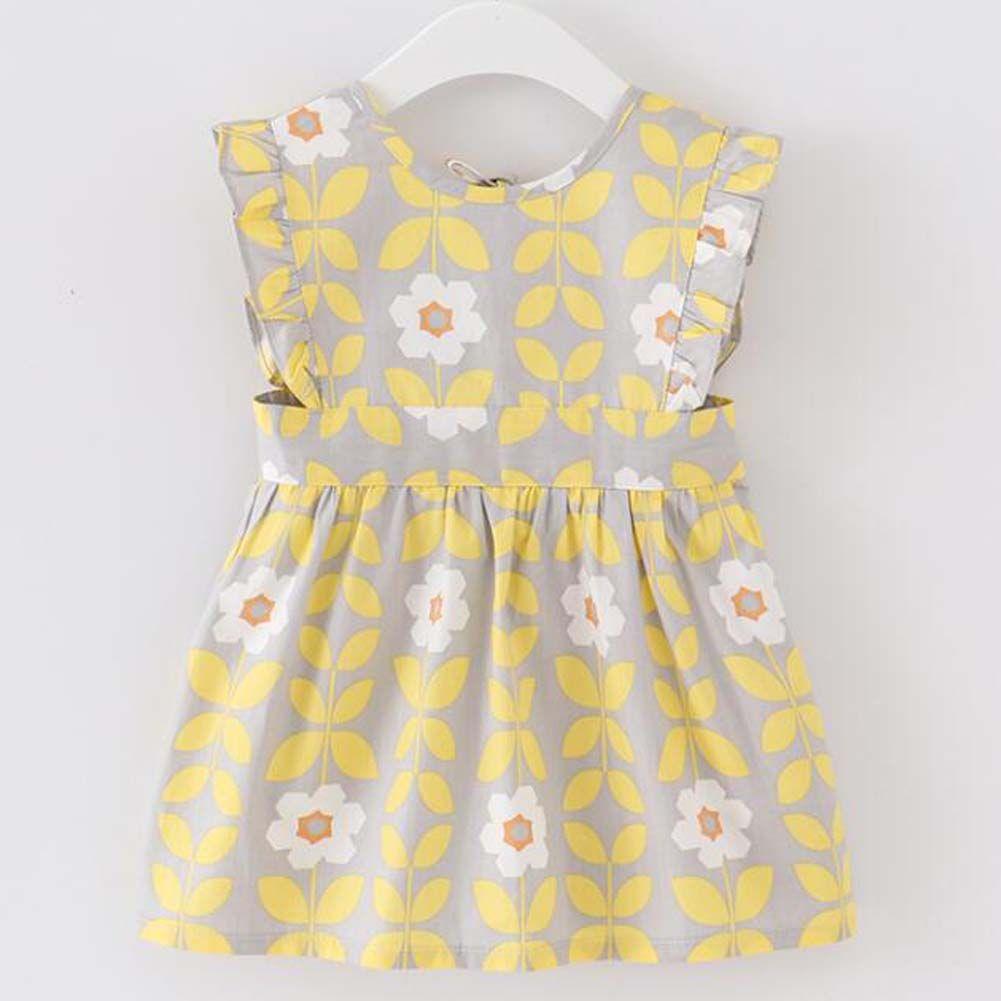 Grey Yellow Flowers Baby Girl Sleeveless Princess Smock Eating Inner Waterproof Kids Bibs Painting Apron - Clothes For Her Online Store