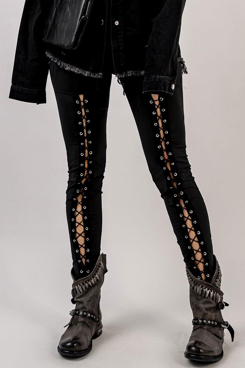 Grommet Lace Up Leggings - Clothes For Her Online Store