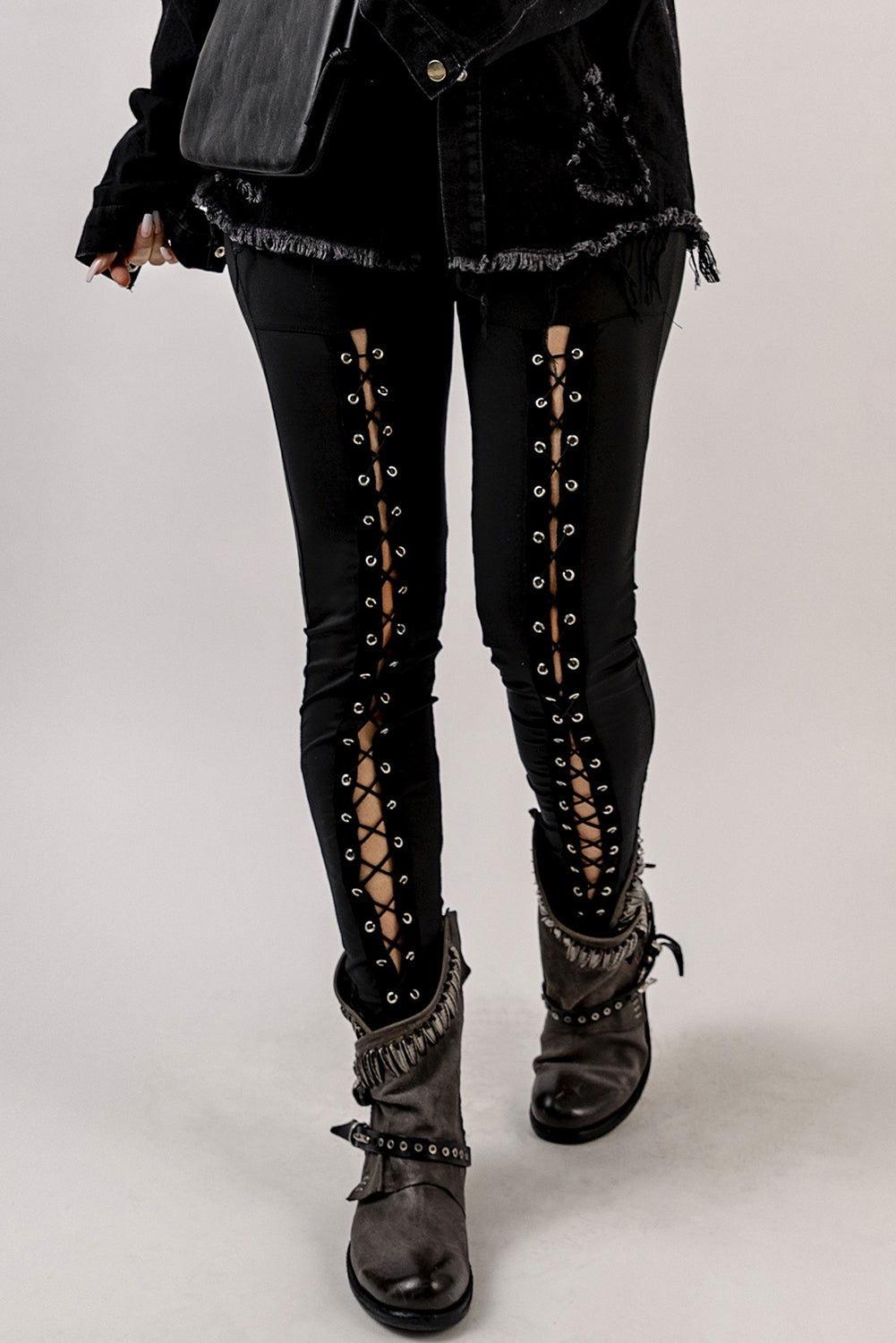Grommet Lace Up Leggings - Clothes For Her Online Store