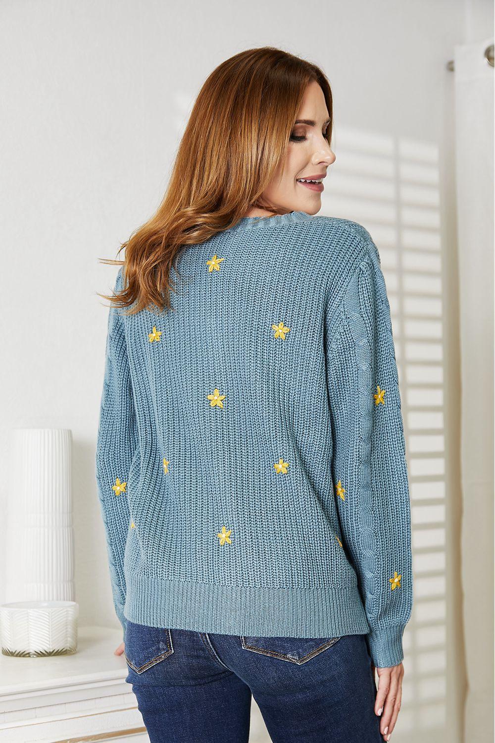 HEYSON Full Size Floral Embroidered Cable Cardigan - Clothes For Her Online Store