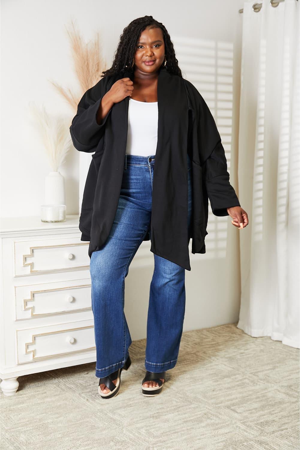 HEYSON Full Size Open Front Cardigan with Scarf Design - Clothes For Her Online Store