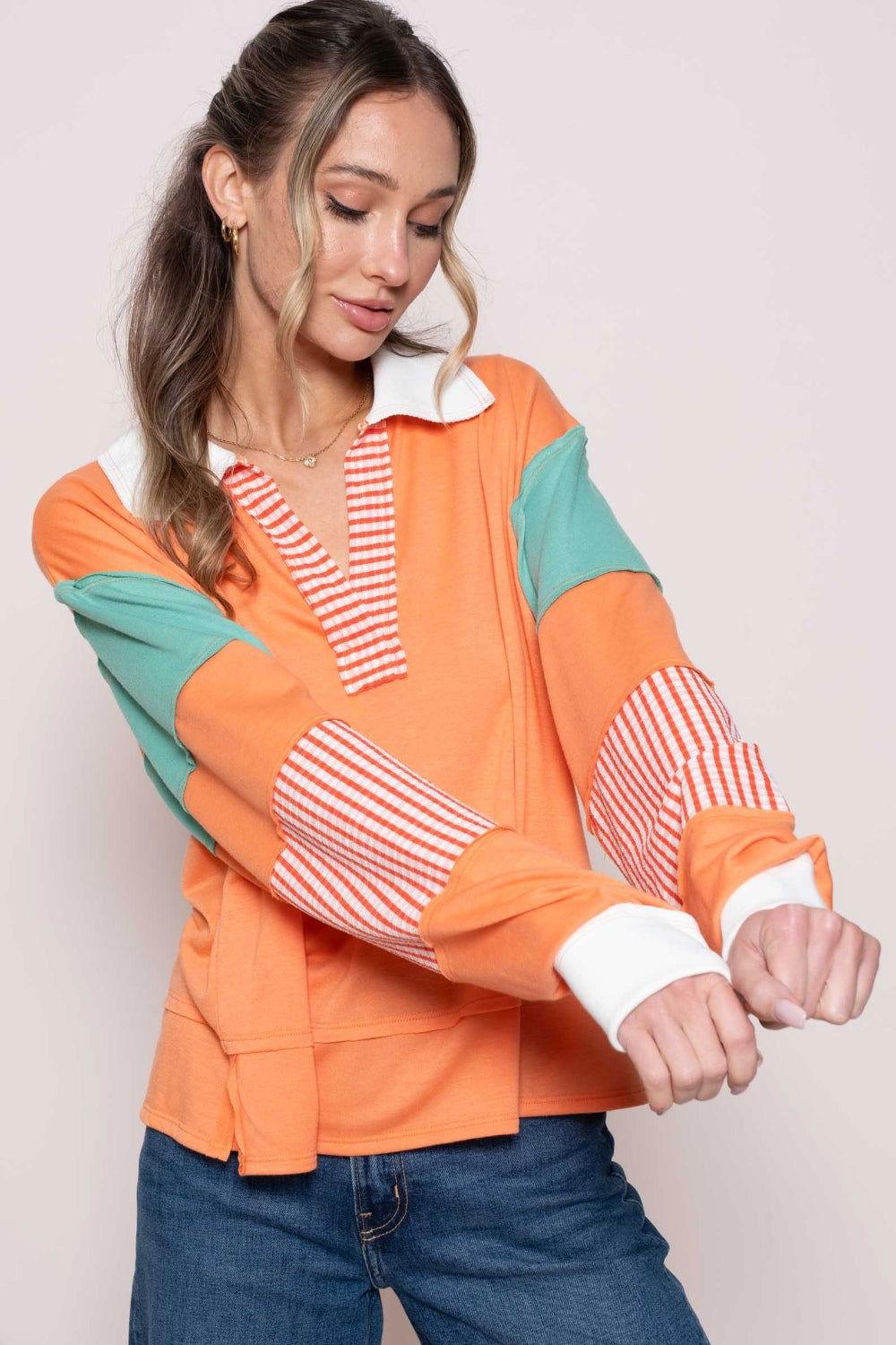 Hailey & Co Color Block Top with Striped Panel - Clothes For Her Online Store