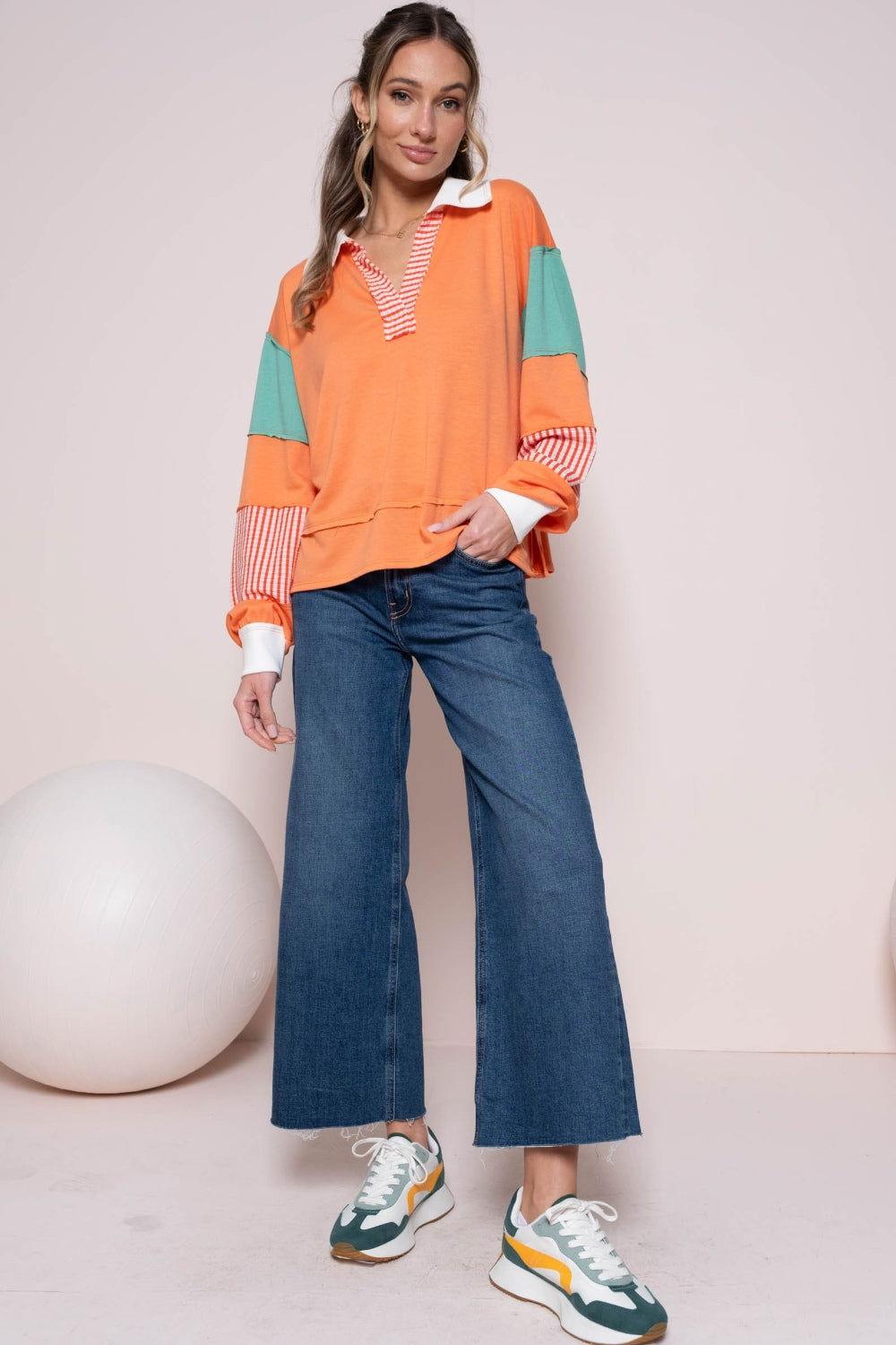 Hailey & Co Color Block Top with Striped Panel - Clothes For Her Online Store