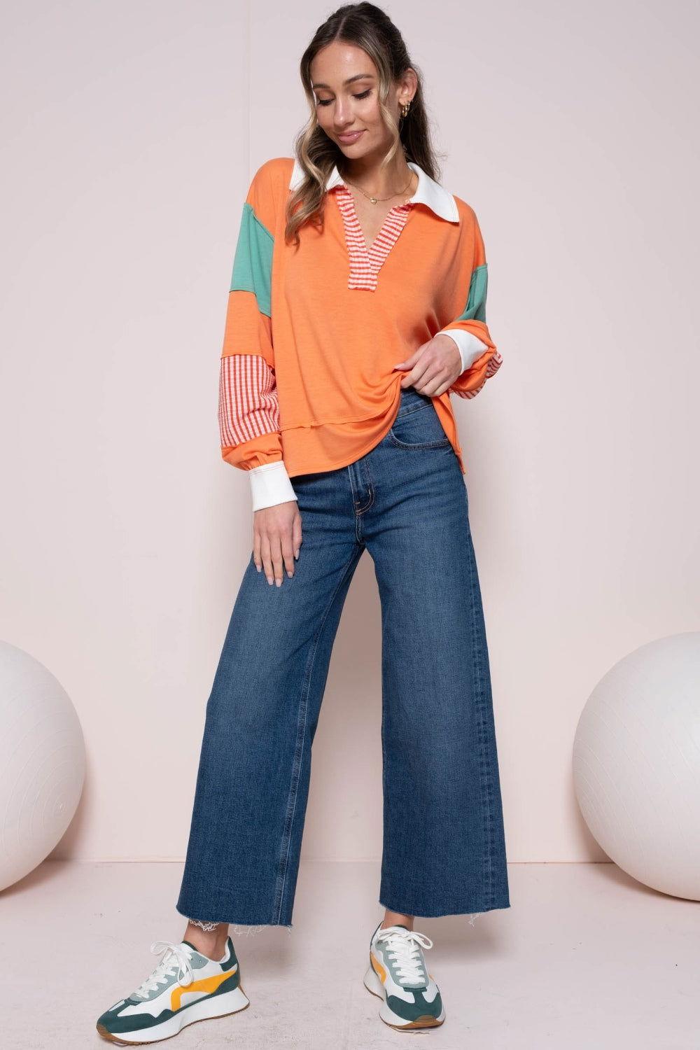 Hailey & Co Color Block Top with Striped Panel - Clothes For Her Online Store