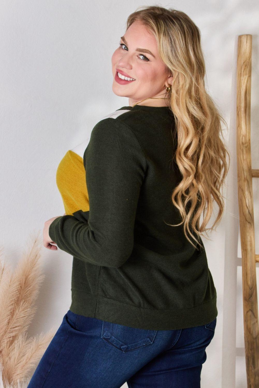 Hailey & Co Full Size Colorblock V-Neck Blouse - Clothes For Her Online Store