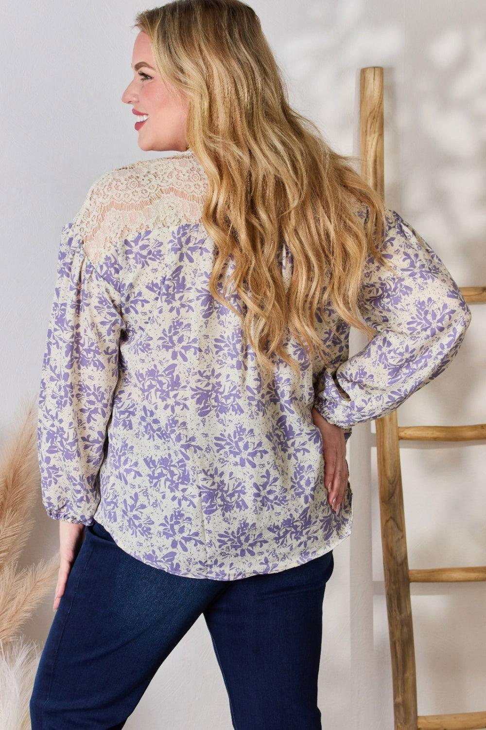 Hailey & Co Full Size Lace Detail Printed Blouse - Clothes For Her Online Store