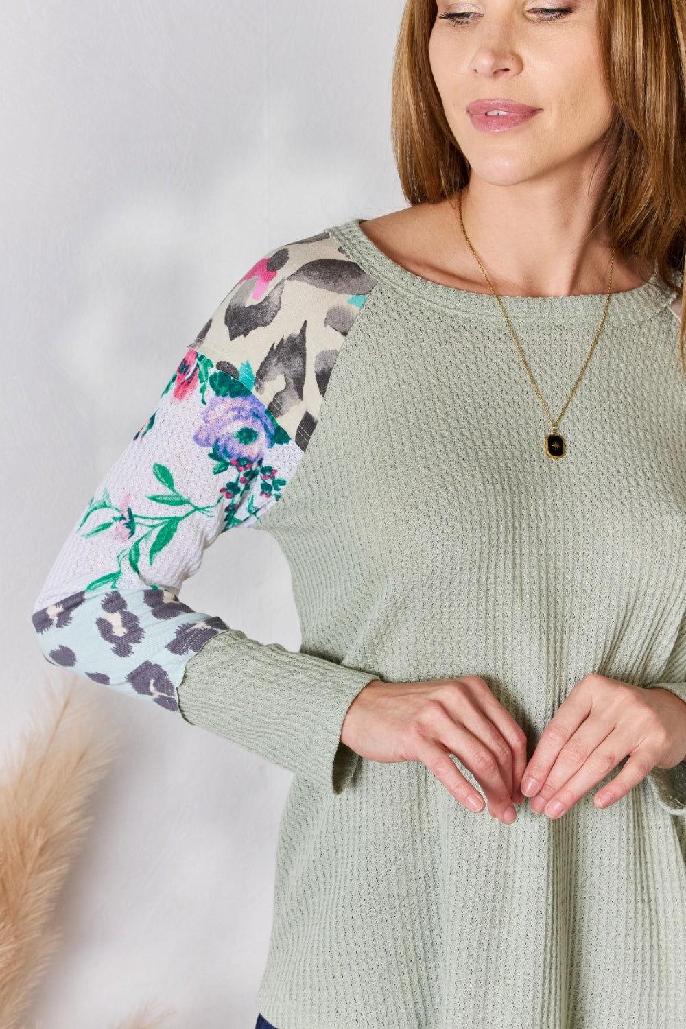 Hailey & Co Full Size Printed Round Neck Blouse - Clothes For Her Online Store