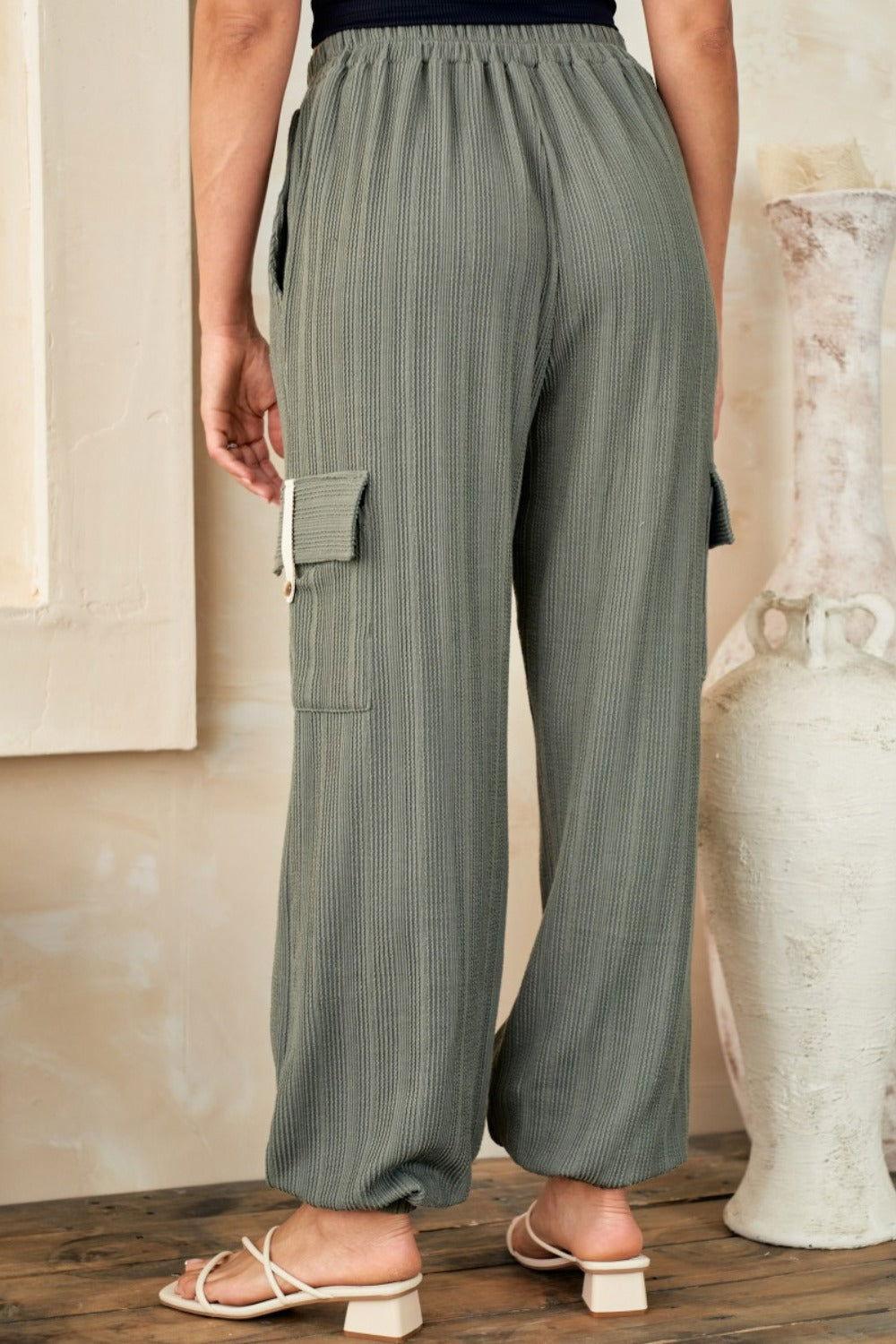Hailey & Co Textured Rib Cargo Pants - Clothes For Her Online Store