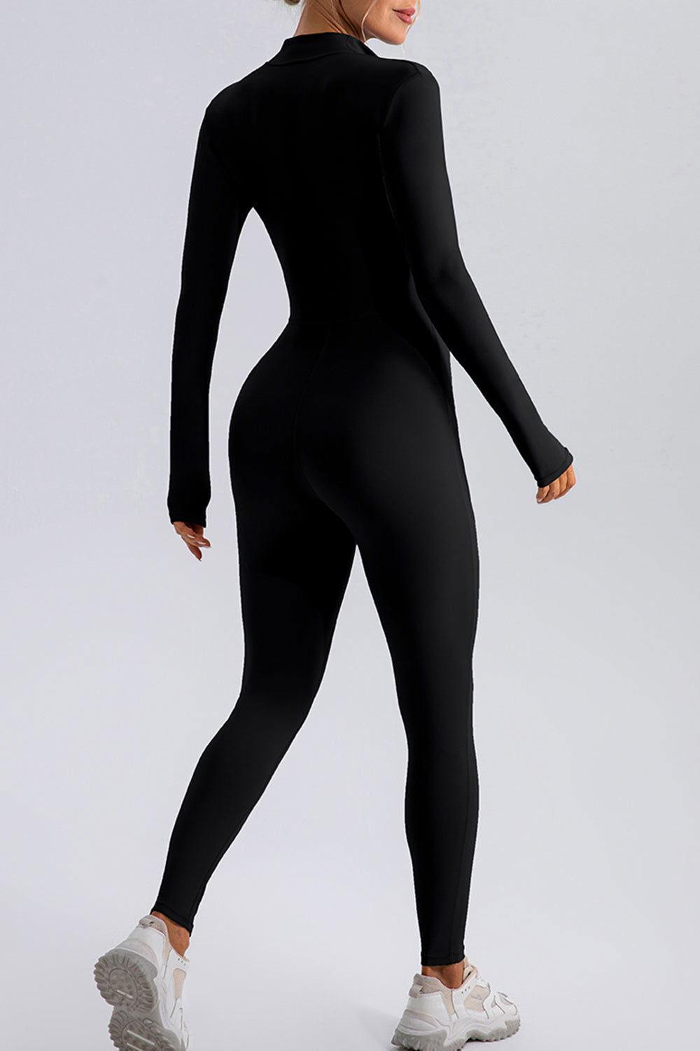 Half Zip Mock Neck Active Jumpsuit - Clothes For Her Online Store