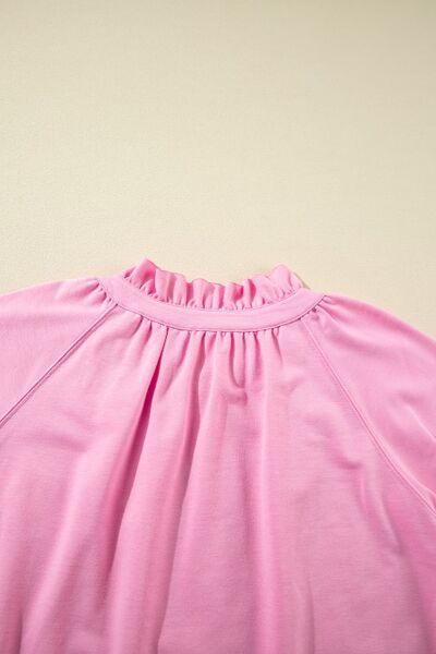 Half Zip Puff Sleeve Top and Ruffled Shorts Set - Clothes For Her Online Store
