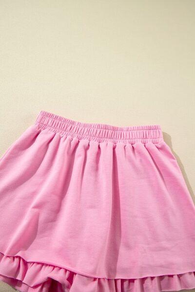 Half Zip Puff Sleeve Top and Ruffled Shorts Set - Clothes For Her Online Store