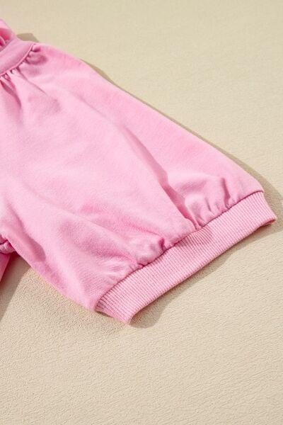 Half Zip Puff Sleeve Top and Ruffled Shorts Set - Clothes For Her Online Store