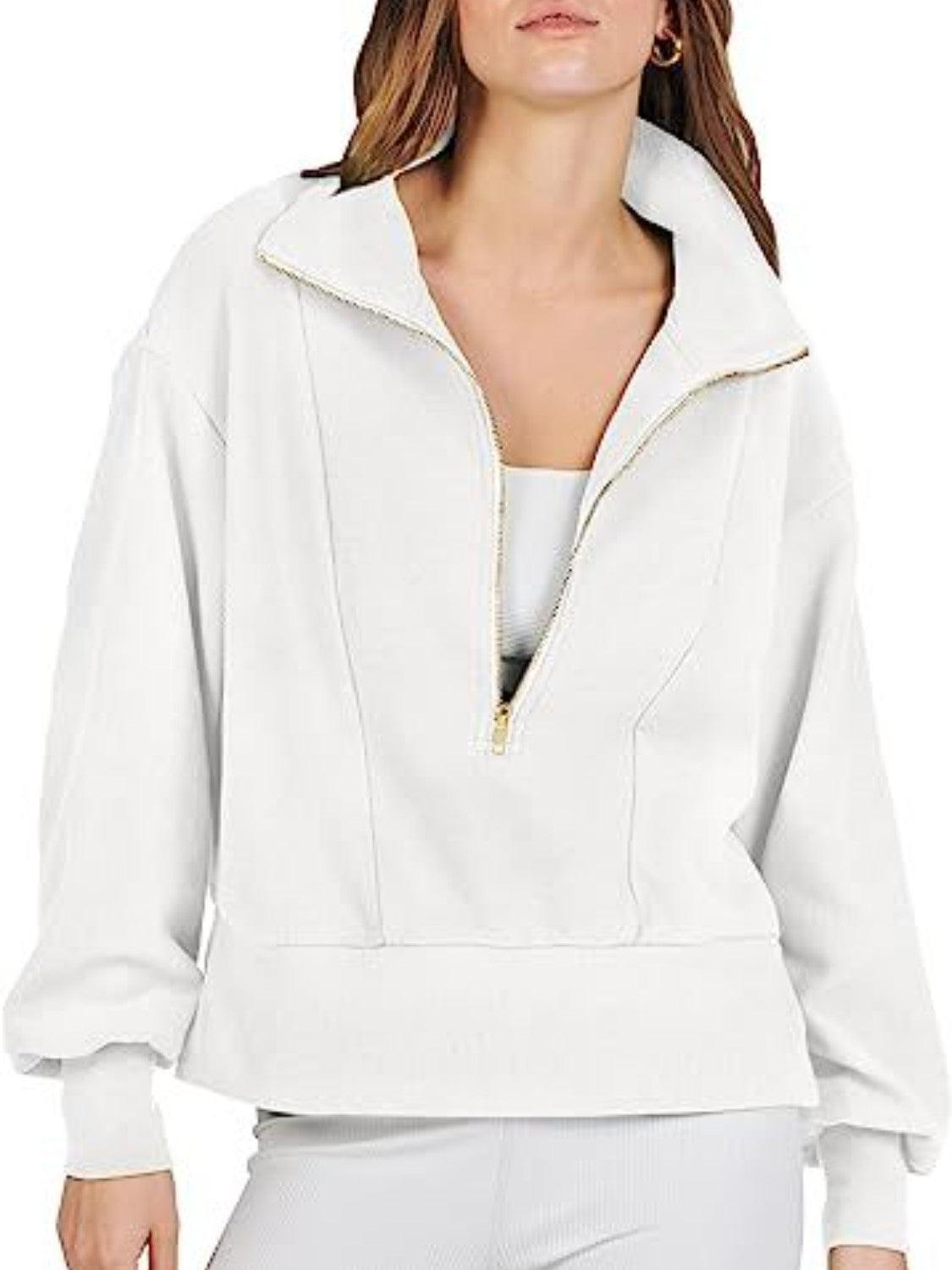Half Zip Up Collared Sweatshirts - Clothes For Her Online Store
