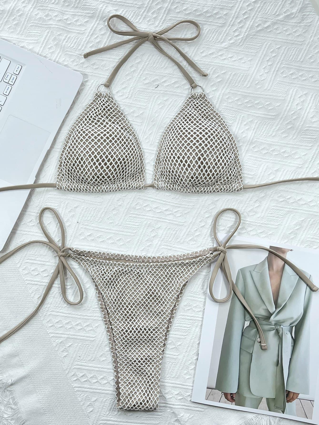 Halter Neck Tie Back Bikini Set - Clothes For Her Online Store