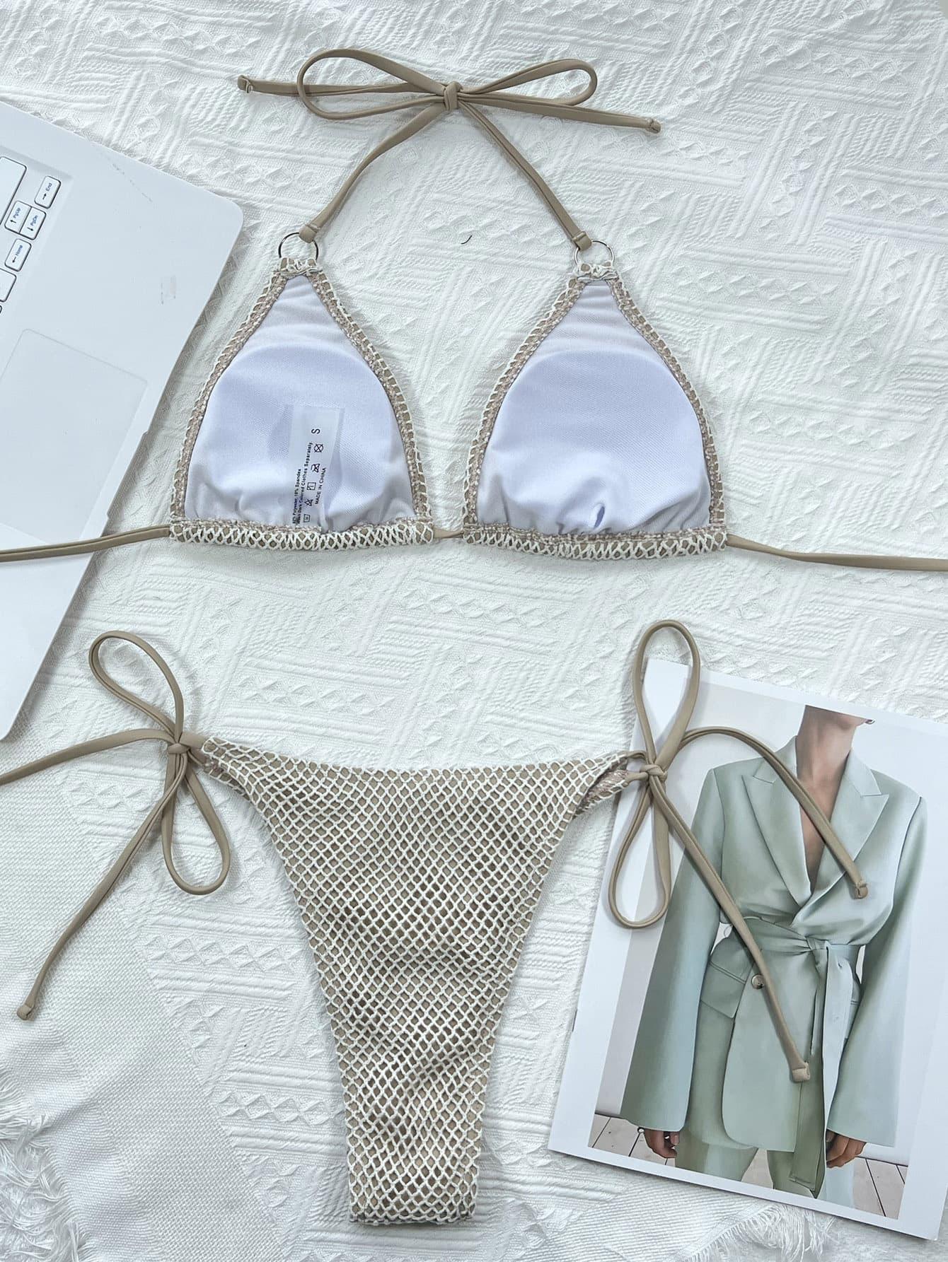Halter Neck Tie Back Bikini Set - Clothes For Her Online Store