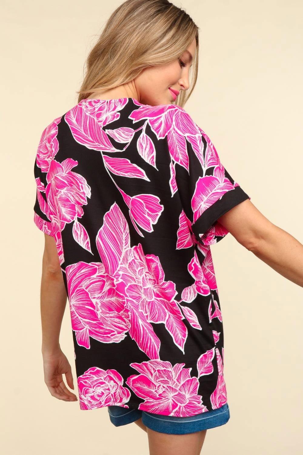 Haptics Floral Drop Shoulder T-Shirt - Clothes For Her Online Store